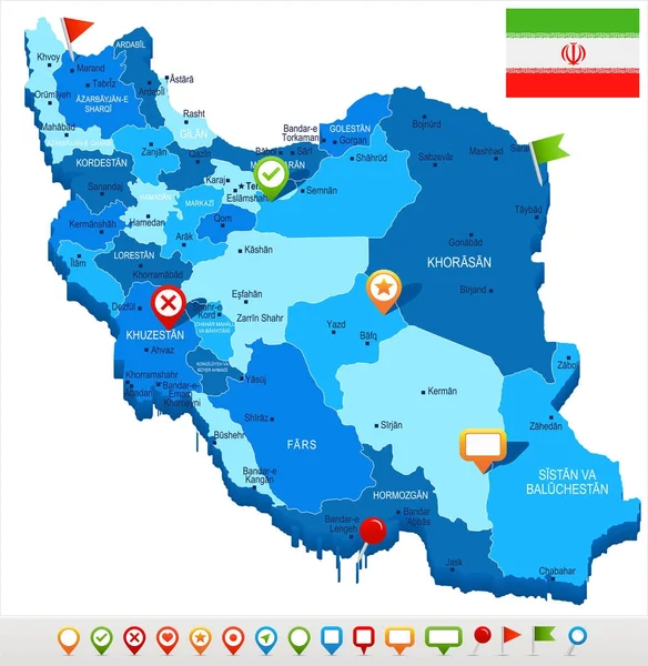 Iran - mapy i flagi - Szczegółowa ilustracja wektorowa — Wektor stockowy