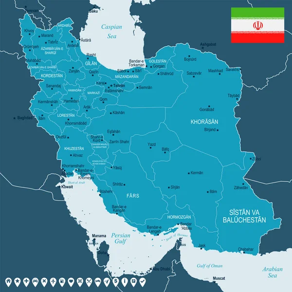 Иран - карта и флаг - подробная векторная иллюстрация — стоковый вектор