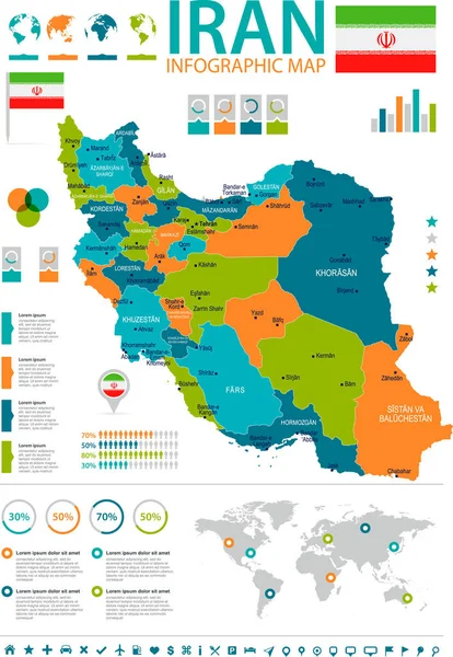 Iran - Infographic harita ve bayrak - detaylı vektör çizim