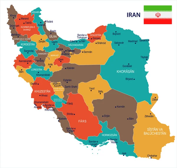 Iran - Karte und Flagge detaillierte Vektorillustration — Stockvektor