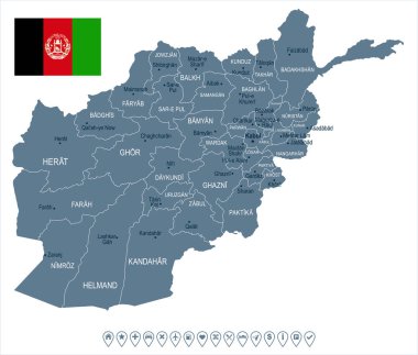 Afganistan - harita ve bayrak - detaylı vektör çizim