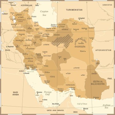 Iran Map - Vintage Detailed Vector Illustration clipart