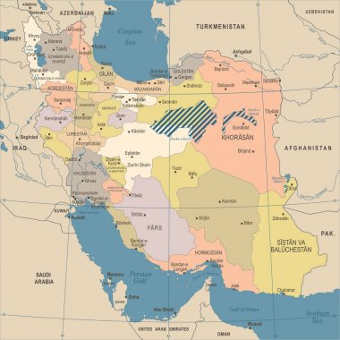 Iran Map - Vintage Detailed Vector Illustration clipart