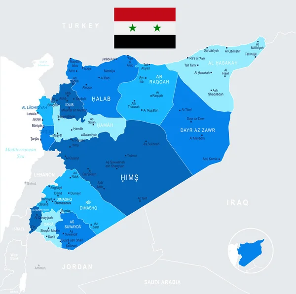 Suriye - harita ve bayrak - detaylı vektör çizim — Stok Vektör
