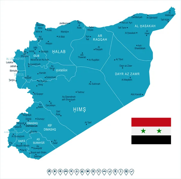 Siria - Mapa y bandera - Ilustración vectorial detallada — Vector de stock