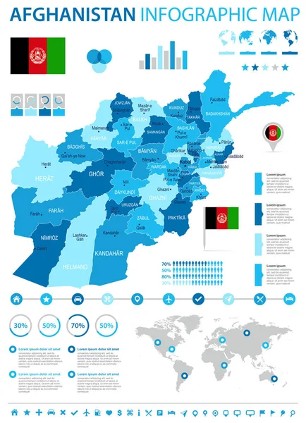 Afganistan - Infographic harita ve bayrak - detaylı vektör çizim — Stok Vektör