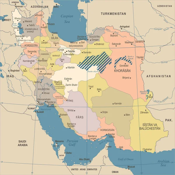 Írán mapa - Vintage detailní vektorové ilustrace — Stockový vektor