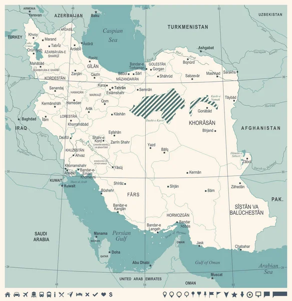 Iran Haritası - Vintage detaylı vektör çizim — Stok Vektör