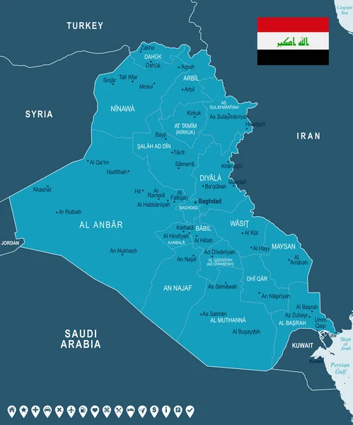 Irak - harita ve bayrak - detaylı vektör çizim — Stok Vektör