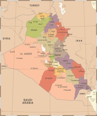 Irak Haritası - Vintage detaylı vektör çizim