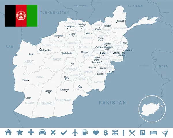 Afganistán Mapa y bandera Ilustración vectorial detallada — Vector de stock