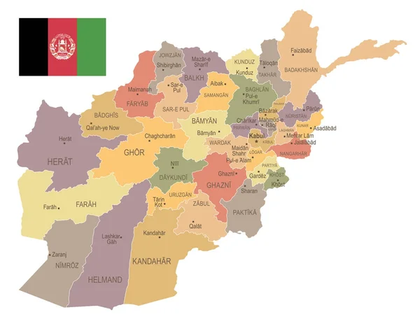 Afganistán - Mapa y bandera vintage - Ilustración vectorial detallada — Vector de stock