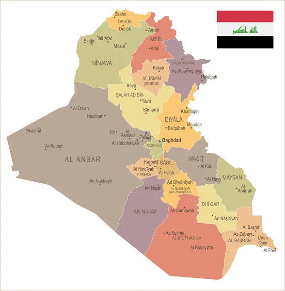 Iraq - mappa e bandiera vintage - Illustrazione vettoriale dettagliata — Vettoriale Stock