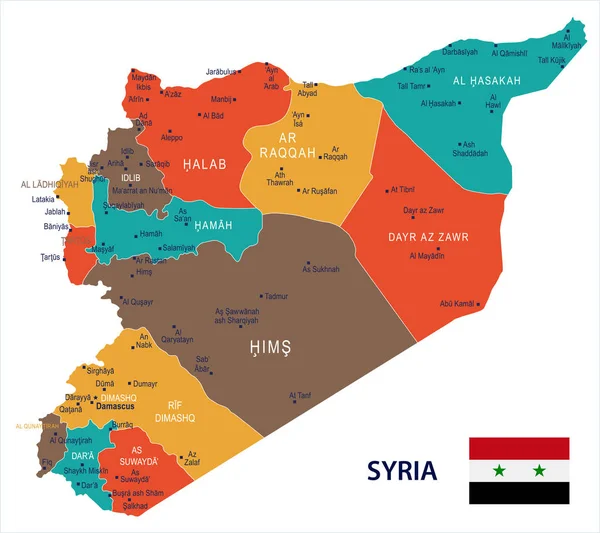 Siria - mapa y bandera ilustración vectorial detallada — Vector de stock