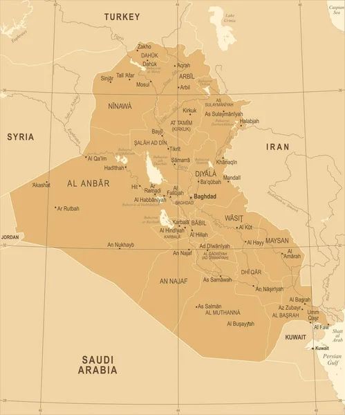 Iraq Mappa - Illustrazione vettoriale dettagliata vintage — Vettoriale Stock