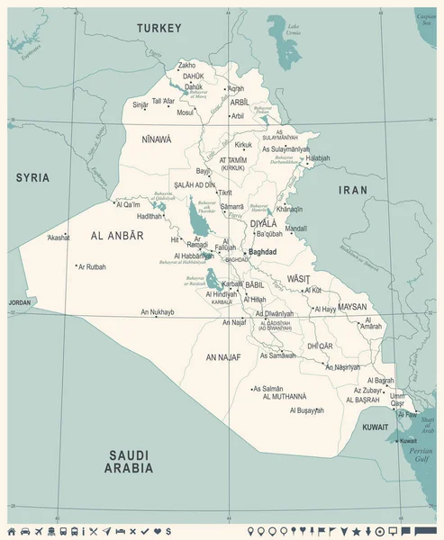 Iraq Mappa - Illustrazione vettoriale dettagliata vintage — Vettoriale Stock