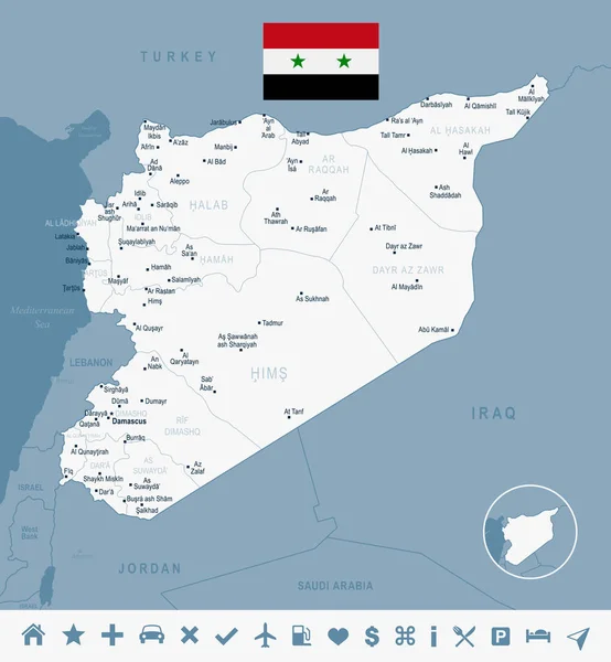 Siria - mappa e bandiera Illustrazione vettoriale dettagliata — Vettoriale Stock