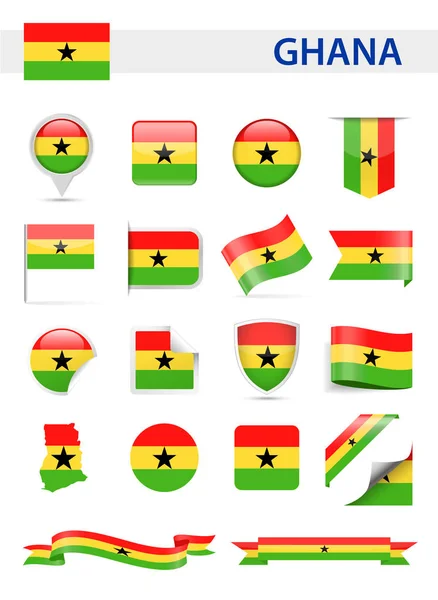 Conjunto de vetores de bandeira de Gana — Vetor de Stock