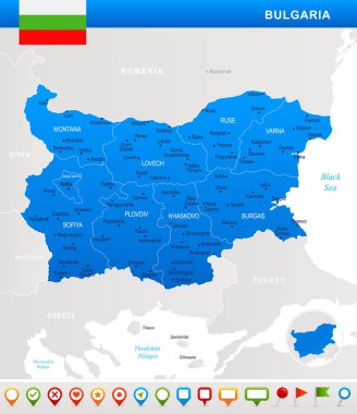 Bulgaristan - harita, bayrak ve gezinme simgeleri - detaylı vektör çizim