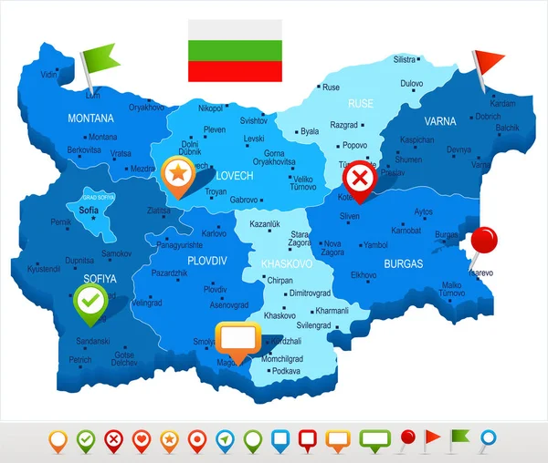 Bulgaria - Mapa y bandera - Ilustración vectorial detallada — Archivo Imágenes Vectoriales