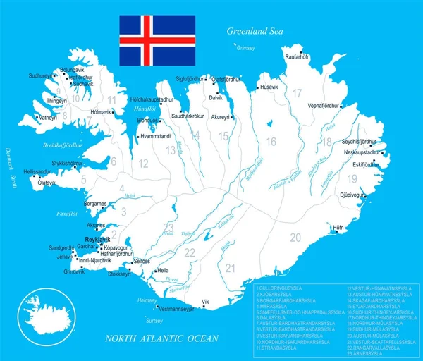 Islândia Mapa - ilustração vetorial detalhada —  Vetores de Stock