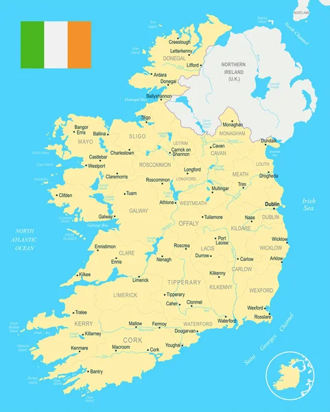 Irlanda Mapa - ilustração vetorial detalhada — Vetor de Stock