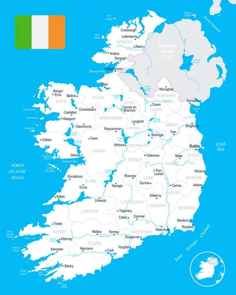 Irlanda Mappa - Illustrazione dettagliata del vettore — Vettoriale Stock