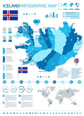 İzlanda - Infographic harita ve bayrak - detaylı vektör çizim
