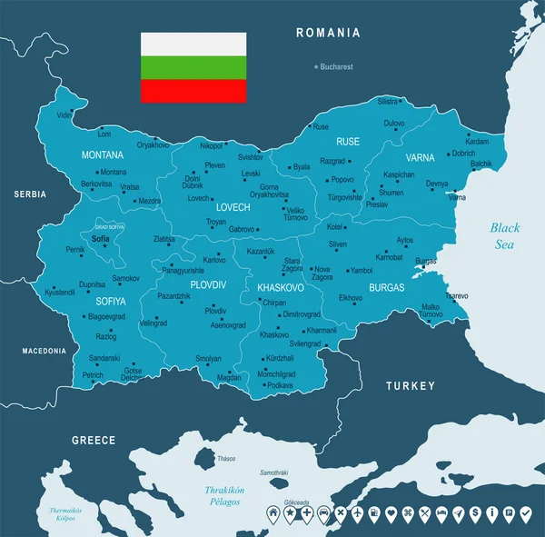 Bulgarije - kaart en vlag - gedetailleerde vectorillustratie — Stockvector