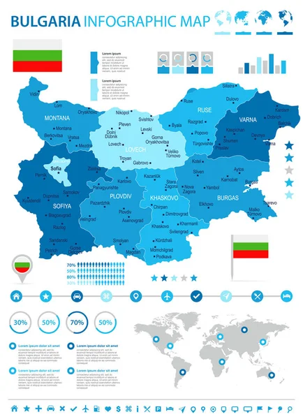 Bulgaristan - Infographic harita ve bayrak - detaylı vektör çizim — Stok Vektör
