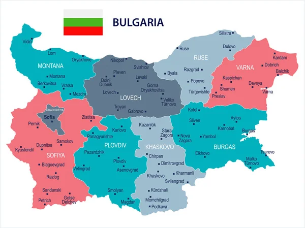 Bułgaria - Mapa i flagi - Szczegółowa ilustracja wektorowa — Wektor stockowy
