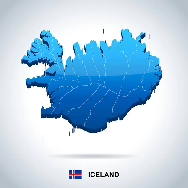 İzlanda - harita ve bayrak - detaylı vektör çizim — Stok Vektör