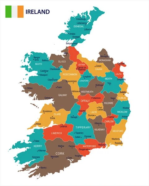 Ierland - kaart en markeren van gedetailleerde vectorillustratie — Stockvector