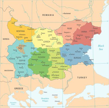 Bulgaristan Haritası - detaylı vektör çizim
