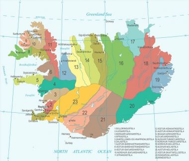 İzlanda Haritası - detaylı vektör çizim