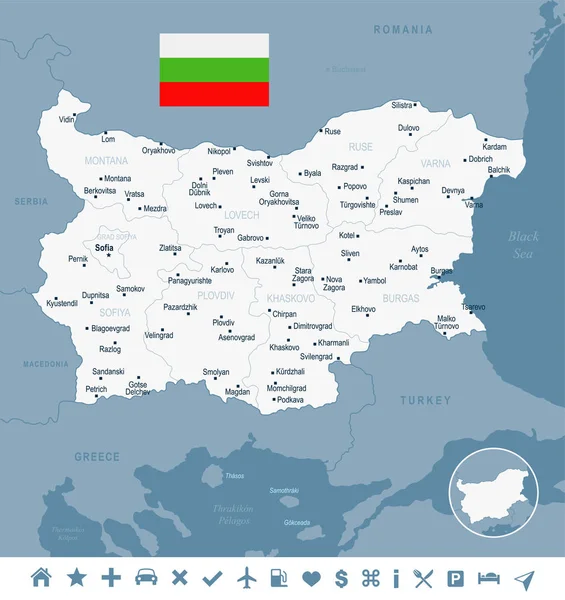 Bulgarie - carte et drapeau Illustration vectorielle détaillée — Image vectorielle