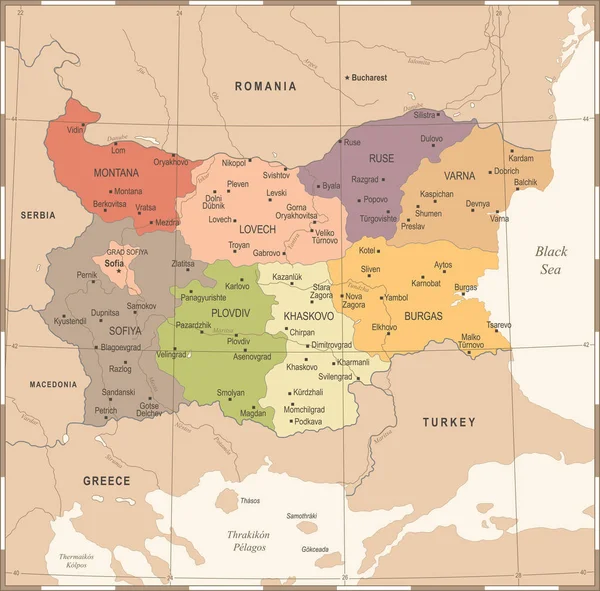 Bulgaristan Haritası - Vintage detaylı vektör çizim