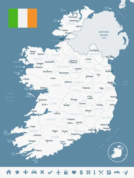アイルランド - マップし、詳細なベクトル イラストにフラグを設定 — ストックベクタ