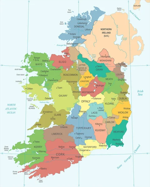 Irlanda Mappa - Illustrazione dettagliata del vettore — Vettoriale Stock