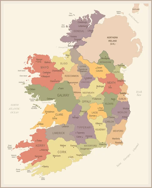 Irlanda - Mapa e bandeira vintage - Ilustração vetorial detalhada —  Vetores de Stock