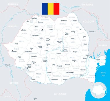Romanya harita - detaylı vektör çizim