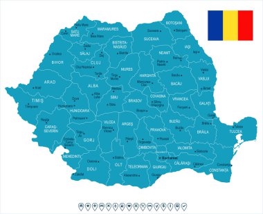 Romanya - harita ve bayrak - detaylı vektör çizim
