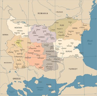 Bulgaristan Haritası - Vintage detaylı vektör çizim