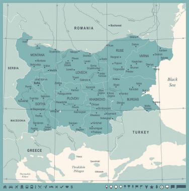 Bulgaristan Haritası - Vintage detaylı vektör çizim
