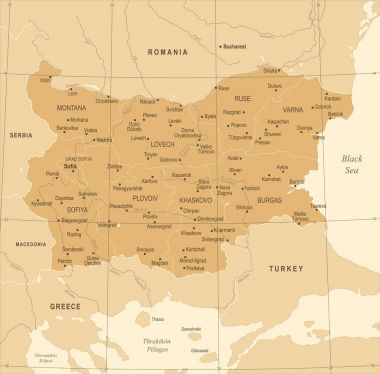 Bulgaristan Haritası - Vintage detaylı vektör çizim