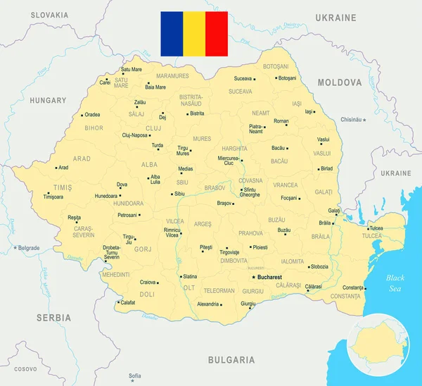 罗马尼亚地图-详细的向量例证 — 图库矢量图片