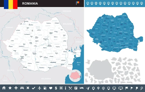 Rumunia - Mapa Infografika - Szczegółowa ilustracja wektorowa — Wektor stockowy