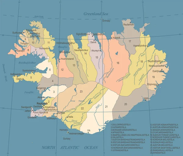Mapa Islandu - Vintage detailní vektorové ilustrace — Stockový vektor