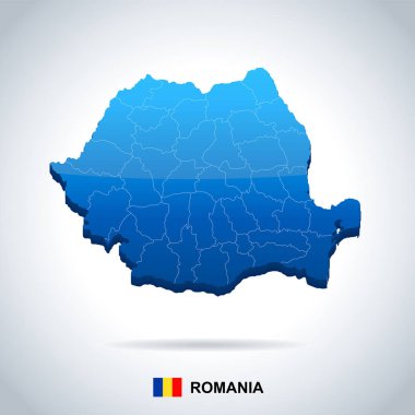 Romanya - harita ve bayrak - detaylı vektör çizim