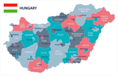 Macaristan - harita ve bayrak - detaylı vektör çizim